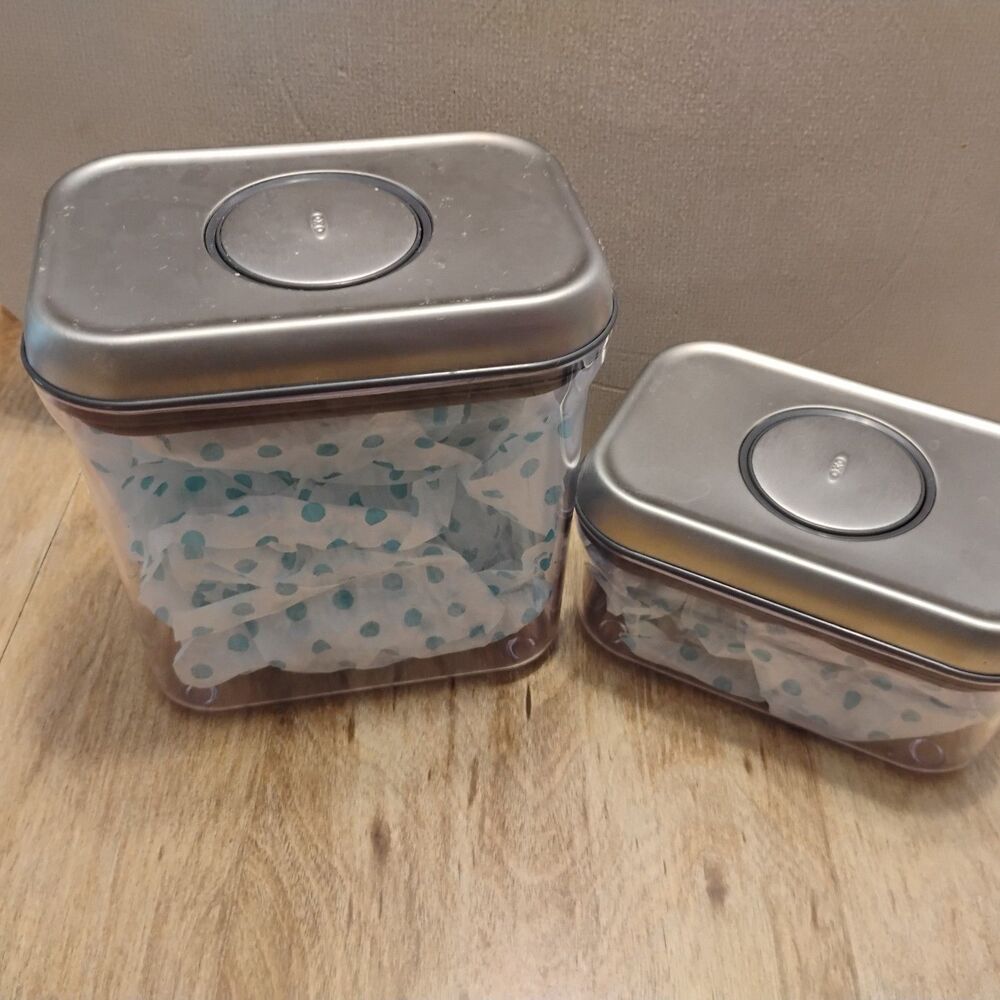 Oxo Pop Steel 1.7 Qt and 0.6 Qt Food Container With Round Push Button Set of Two